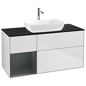 Villeroy et Boch Finion Villeroy et Boch G822HGMT 120cm, plaque de finition noir mat, Emotion, étagères laqué mat minuit, laqué mat blanc