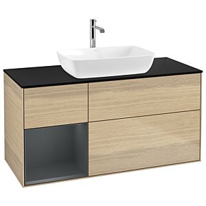 Villeroy und Boch Finion Waschtischunterschrank G822HGPC 120cm, Abdeckplatte black matt, Emotion, Regale Midnight matt lacquer, Oak Veneer