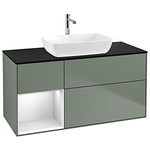 Villeroy et Boch Finion Villeroy et Boch G822MTGM 120cm, plaque de recouvrement noire mate, Emotion, étagères Olive Matt Lacquer blanc mat, Olive Matt Lacquer
