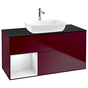 Villeroy und Boch Finion Waschtischunterschrank G822MTHB 120cm, Abdeckplatte black matt, Emotion, Regale White matt lacquer, Peony Matt