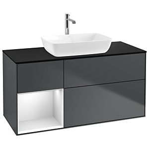 Villeroy und Boch Finion Waschtischunterschrank G822MTHG 120cm, Abdeckplatte black matt, Emotion, Regale White matt lacquer, Midnight Blue Matt Lacquer