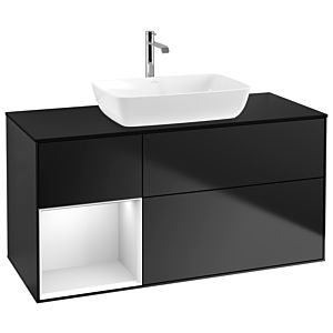 Villeroy et Boch Finion Villeroy et Boch G822MTPD 120cm, plaque de recouvrement noir mat, Emotion, étagères laqué blanc mat, laqué noir mat