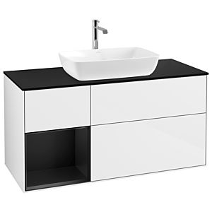 Villeroy et Boch Finion Villeroy et Boch G822PDGF 120cm, plaque de recouvrement noire mate, Emotion, étagères en laque noire mate, laque blanche brillante