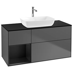 Villeroy und Boch Finion Waschtischunterschrank G822PDGK 120cm, Abdeckplatte black matt, Emotion, Regale Black matt lacquer, Anthracite matt