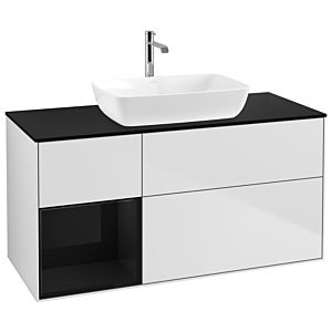 Villeroy und Boch Finion Waschtischunterschrank G822PHMT 120cm, Abdeckplatte black matt, Emotion, Regale Glossy black lacquer, White matt lacquer
