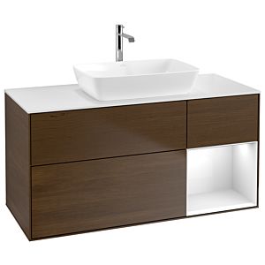 Villeroy et Boch Finion Villeroy et Boch G831GFGN 120cm, plaque de recouvrement blanc mat, emotion, étagères laqué blanc brillant, placage noyer