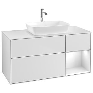 Villeroy et Boch Finion Villeroy et Boch G831GFMT 120cm, plaque de recouvrement blanc mat, Emotion, étagères laqué blanc brillant, laqué blanc mat