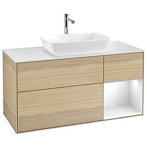 Villeroy und Boch Finion Waschtischunterschrank G831GFPC 120cm, Abdeckplatte white matt, Emotion, Regale Glossy white lacquer, Oak Veneer