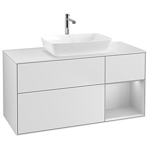 Villeroy und Boch Finion Waschtischunterschrank G831GJMT 120cm, Abdeckplatte white matt, Emotion, Regale Light grey matt lacquer, White matt lacquer