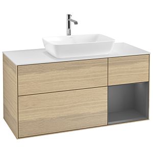 Villeroy et Boch Finion Villeroy et Boch G831GKPC 120cm, plaque de recouvrement blanc mat, Emotion, étagères laqué mat anthracite, Oak Veneer