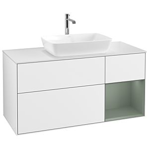 Villeroy and Boch Finion Villeroy and Boch Finion G831GMGF 120cm, cover plate white matt, Emotion, shelves olive matt lacquer, glossy white lacquer