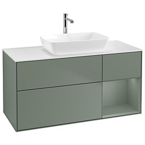 Villeroy et Boch Finion Villeroy et Boch G831GMGM 120cm, plaque de recouvrement blanc mat, Emotion, étagères laqué olive mat, Olive Matt Lacquer