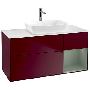 Villeroy et Boch Finion Villeroy et Boch G831GMHB 120cm, plaque de recouvrement blanc mat, Emotion, étagères laqué mat olive, Peony Matt