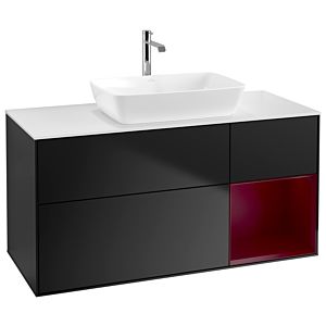 Villeroy et Boch Finion Villeroy et Boch G831HBPD 120cm, plaque de finition blanc mat, Emotion, étagères Peony laqué mat, laqué noir mat