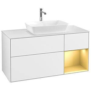 Villeroy und Boch Finion Waschtischunterschrank G831HFGF 120cm, Abdeckplatte white matt, Emotion, Regale Gold matt lacquer, Glossy white lacquer