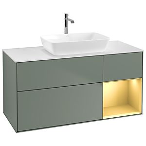 Villeroy und Boch Finion Waschtischunterschrank G831HFGM 120cm, Abdeckplatte white matt, Emotion, Regale Gold matt lacquer, Olive Matt Lacquer