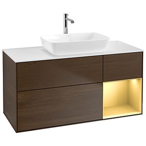 Villeroy et Boch Finion Villeroy et Boch G831HFGN 120cm, plaque de recouvrement blanc mat, Emotion, étagères laqué or mat, placage noyer