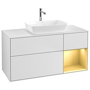Villeroy et Boch Finion Villeroy et Boch G831HFMT 120cm, plaque de recouvrement blanc mat, Emotion, étagères laqué or mat, laqué blanc mat