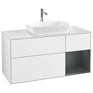 Villeroy und Boch Finion Waschtischunterschrank G831HGGF 120cm, Abdeckplatte white matt, Emotion, Regale Midnight matt lacquer, Glossy white lacquer