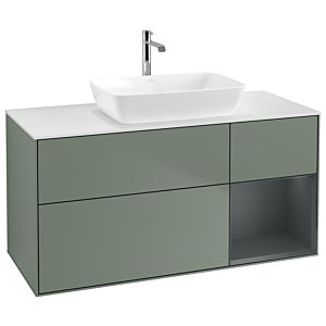 Villeroy und Boch Finion Waschtischunterschrank G831HGGM 120cm, Abdeckplatte white matt, Emotion, Regale Midnight matt lacquer, Olive Matt Lacquer