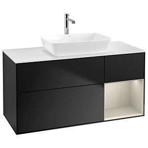 Villeroy und Boch Finion Waschtischunterschrank G831HHPD 120cm, Abdeckplatte white matt, Emotion, Regale sand matt lacquer, Black matt lacquer