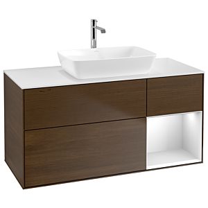 Villeroy et Boch Finion Villeroy et Boch G831MTGN 120cm, plaque de recouvrement blanc mat, Emotion, étagères laqué blanc mat, placage noyer