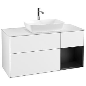 Villeroy und Boch Finion Waschtischunterschrank G831PDGF 120cm, Abdeckplatte white matt, Emotion, Regale Black matt lacquer, Glossy white lacquer