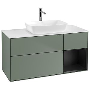 Villeroy et Boch Finion Villeroy et Boch G831PDGM 120cm, plaque de finition blanc mat, Emotion, étagères laqué noir mat, Olive Matt Lacquer