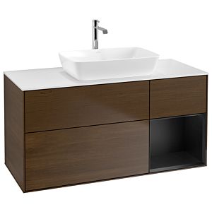 Villeroy et Boch Finion Villeroy et Boch G831PDGN 120cm, plaque de recouvrement blanc mat, Emotion, étagères laqué noir mat, placage noyer