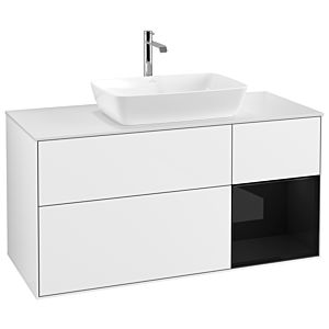 Villeroy und Boch Finion Waschtischunterschrank G831PHGF 120cm, Abdeckplatte white matt, Emotion, Regale Glossy black lacquer, Glossy white lacquer