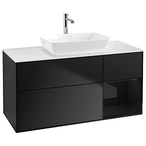 Villeroy und Boch Finion Waschtischunterschrank G831PHPD 120cm, Abdeckplatte white matt, Emotion, Regale Glossy black lacquer, Black matt lacquer