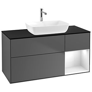 Villeroy und Boch Finion Waschtischunterschrank G832GFGK 120cm, Abdeckplatte black matt, Emotion, Regale Glossy white lacquer, Anthracite matt