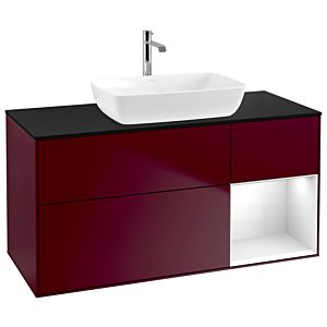 Villeroy und Boch Finion Waschtischunterschrank G832GFHB 120cm, Abdeckplatte black matt, Emotion, Regale Glossy white lacquer, Peony Matt