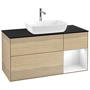 Villeroy and Boch Finion Villeroy and Boch Finion G832GFPC 120cm, cover plate black matt, Emotion, shelves Glossy white lacquer, Oak Veneer