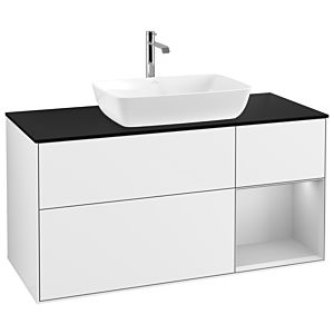 Villeroy und Boch Finion Waschtischunterschrank G832GJGF 120cm, Abdeckplatte black matt, Emotion, Regale Light grey matt lacquer, Glossy white lacquer