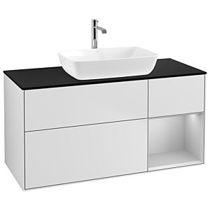 Villeroy und Boch Finion Waschtischunterschrank G832GJMT 120cm, Abdeckplatte black matt, Emotion, Regale Light grey matt lacquer, White matt lacquer
