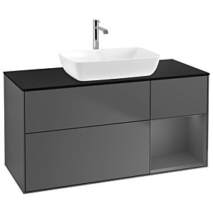 Villeroy und Boch Finion Waschtischunterschrank G832GKGK 120cm, Abdeckplatte black matt, Emotion, Regale Anthracite matt lacquer, Anthracite matt