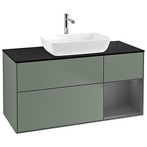 Villeroy et Boch Finion Villeroy et Boch G832GKGM 120cm, plaque de recouvrement noir mat, Emotion, étagères laqué anthracite mat, Olive Matt Lacquer