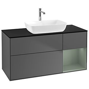 Villeroy und Boch Finion Waschtischunterschrank G832GMGK 120cm, Abdeckplatte black matt, Emotion, Regale Olive matt lacquer, Anthracite matt