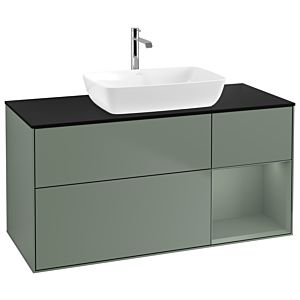 Villeroy et Boch Finion Villeroy et Boch G832GMGM 120cm, plaque de finition noir mat, Emotion, étagères olive laqué mat, Olive Matt Lacquer