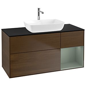 Villeroy and Boch Finion Villeroy and Boch Finion G832GMGN 120cm, cover plate black matt, Emotion, shelves olive matt lacquer, walnut veneer
