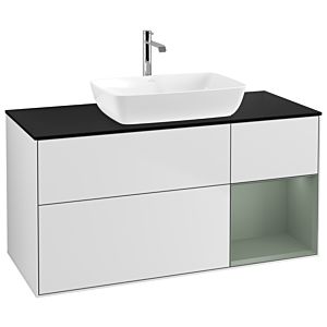 Villeroy et Boch Finion Villeroy et Boch G832GMMT 120cm, plaque de recouvrement noir mat, Emotion, étagères laqué olive mat, laqué blanc mat