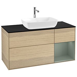 Villeroy et Boch Finion Villeroy et Boch G832GMPC 120cm, plaque de finition noir mat, Emotion, étagères laqué olive mat, Oak Veneer