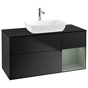 Villeroy und Boch Finion Waschtischunterschrank G832GMPD 120cm, Abdeckplatte black matt, Emotion, Regale Olive matt lacquer, Black matt lacquer