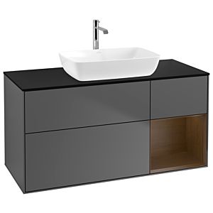 Villeroy und Boch Finion Waschtischunterschrank G832GNGK 120cm, Abdeckplatte black matt, Emotion, Regale Walnut Veneer, Anthracite matt