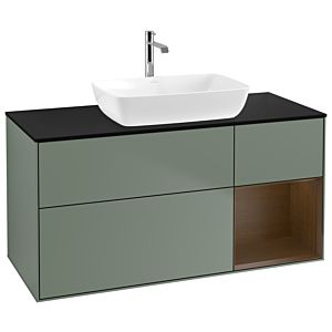 Villeroy et Boch Finion Villeroy et Boch G832GNGM 120cm, plaque de recouvrement noir mat, émotion, étagères Walnut Veneer , Olive Matt Lacquer