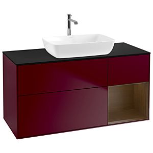 Villeroy und Boch Finion Waschtischunterschrank G832GNHB 120cm, Abdeckplatte black matt, Emotion, Regale Walnut Veneer, Peony Matt