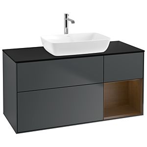 Villeroy und Boch Finion Waschtischunterschrank G832GNHG 120cm, Abdeckplatte black matt, Emotion, Regale Walnut Veneer, Midnight Blue Matt Lacquer