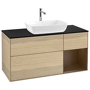 Villeroy und Boch Finion Waschtischunterschrank G832GNPC 120cm, Abdeckplatte black matt, Emotion, Regale Walnut Veneer, Oak Veneer