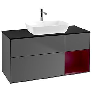 Villeroy und Boch Finion Waschtischunterschrank G832HBGK 120cm, Abdeckplatte black matt, Emotion, Regale Peony matt lacquer, Anthracite matt